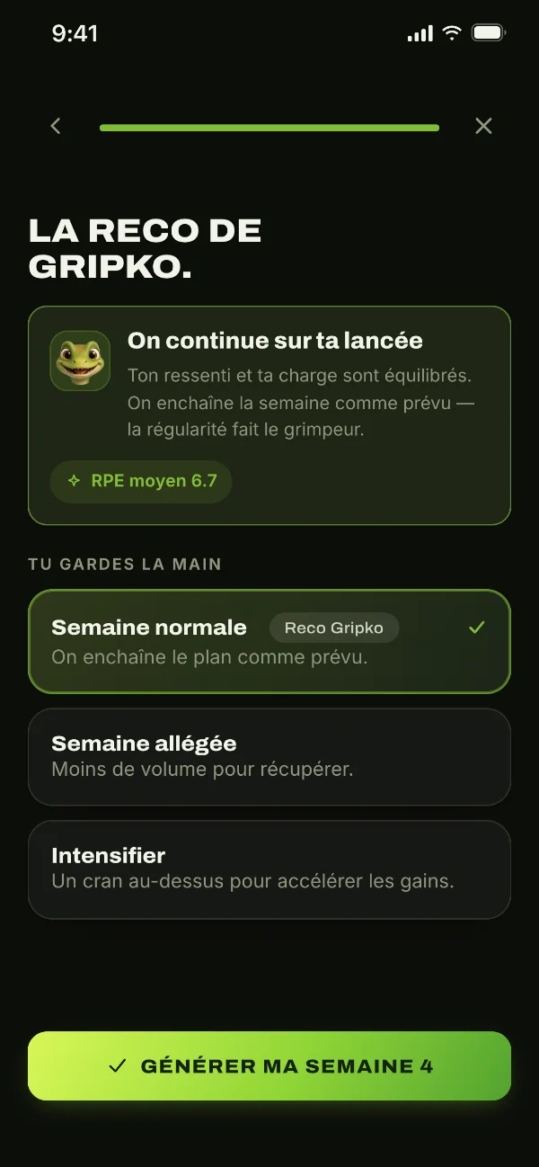 « La reco de Gripko » : on continue sur ta lancée. Semaine normale, allégée ou intensifiée.